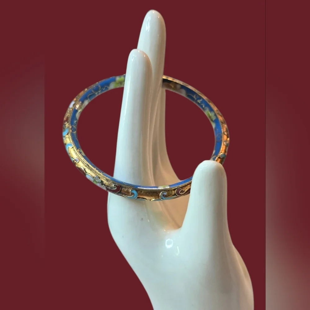 Vintage Cloisonne Open Face Bangle Bracelet - Picture 4 of 7